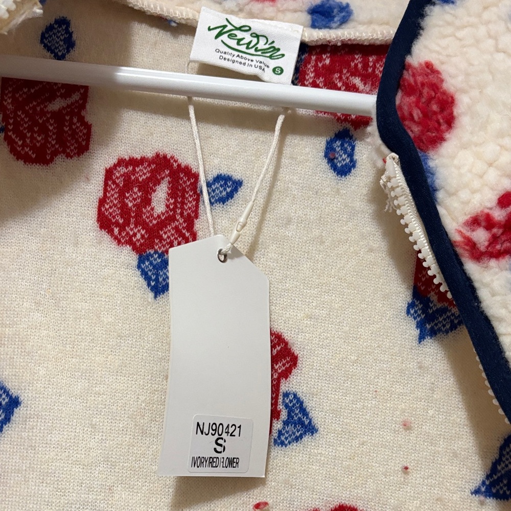 Very J Cream Teddy Jacket with Red and Blue Floral Design - Picture 5 of 7